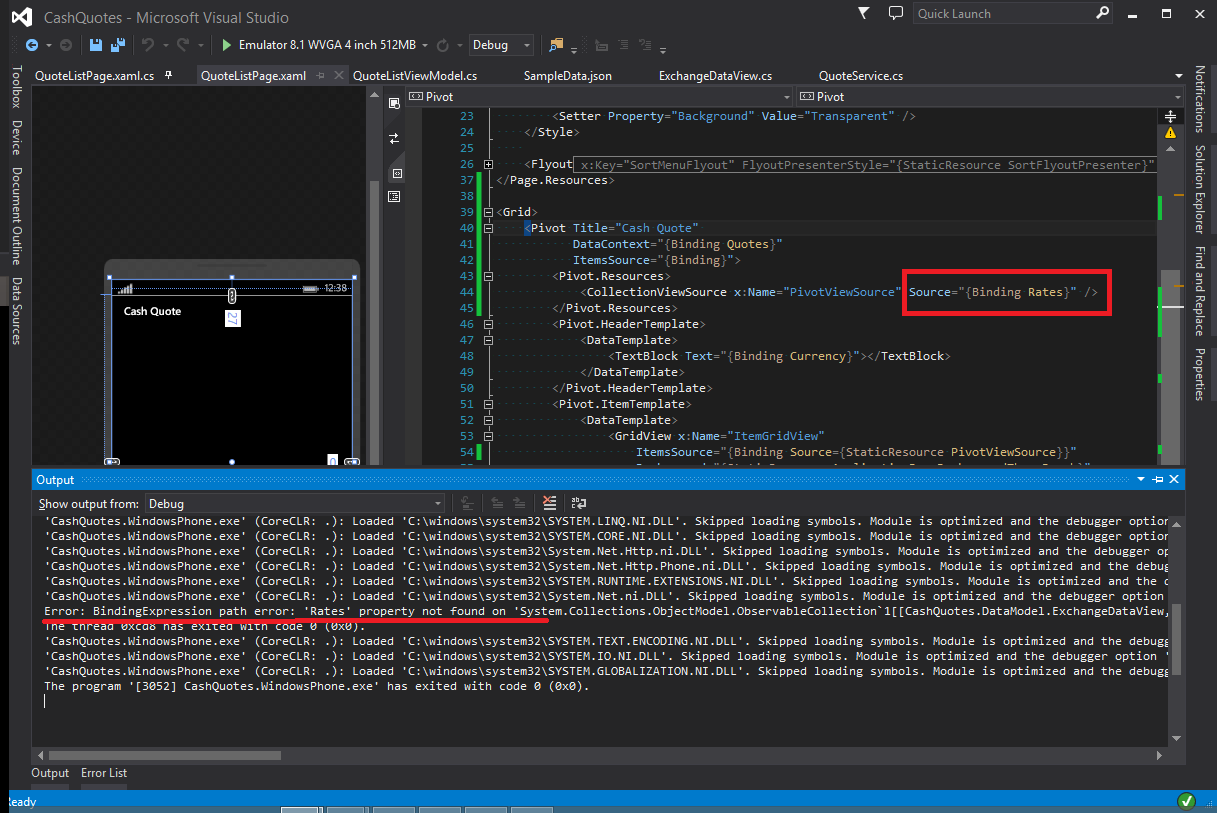 Binding Errors in Output Window